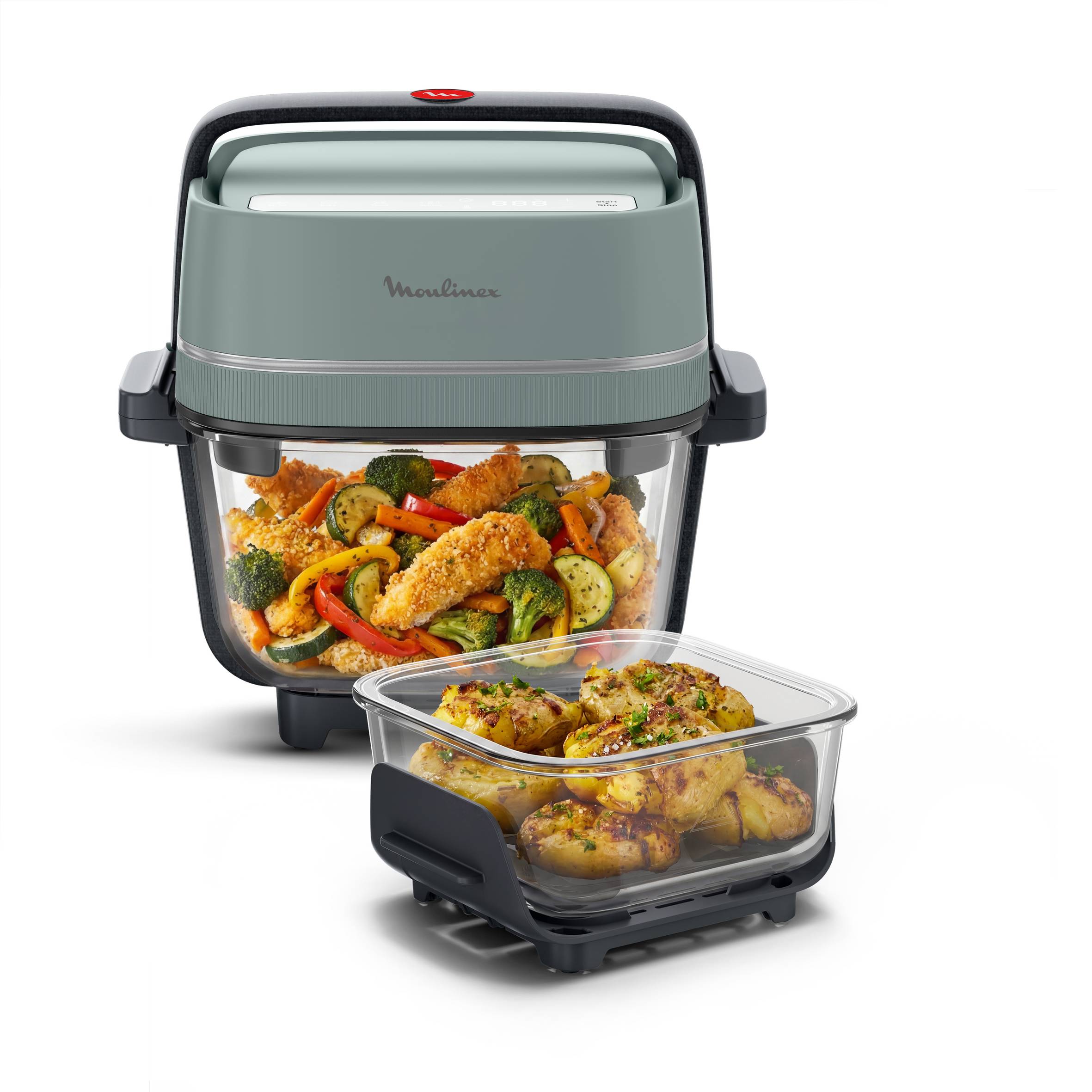 Crisp&Go FY7014E0 Glazen Air fryer - 4 programma’s - 2 Kommen van 1,4L en 3,8L