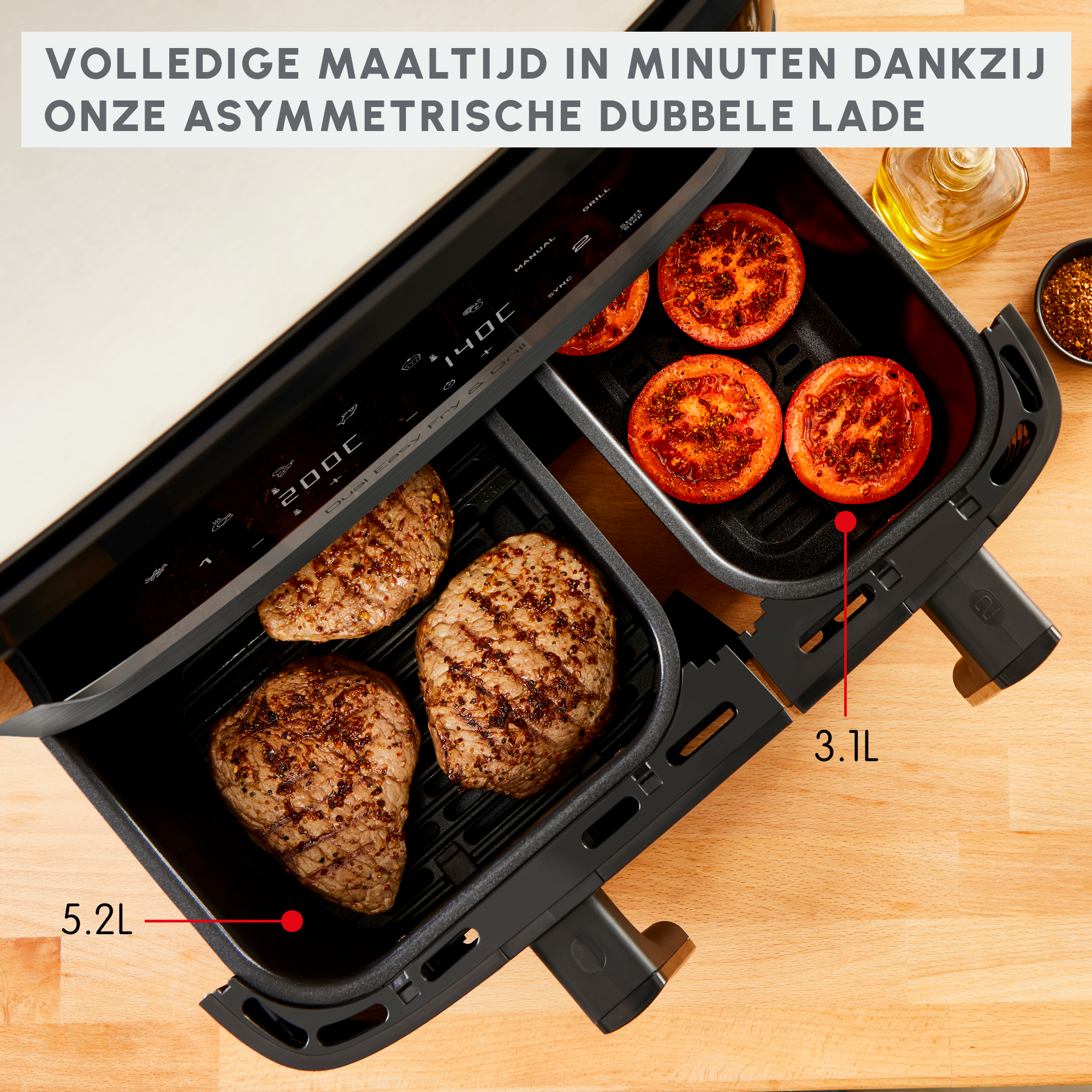 Dual Easy Fry & Grill EZ905B20 Air fryer - 8 programma's - 5,2L + 3,1L