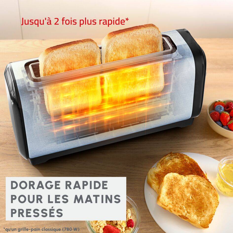 Subito, Grille-pain longue fente, Dorage plus rapide, Noir et inox