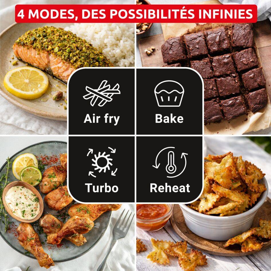 Crisp&Go FY7014E0 Air fryer en verre - 4&nbsp;programmes - 2 Cuves 1,4L et 3,8L