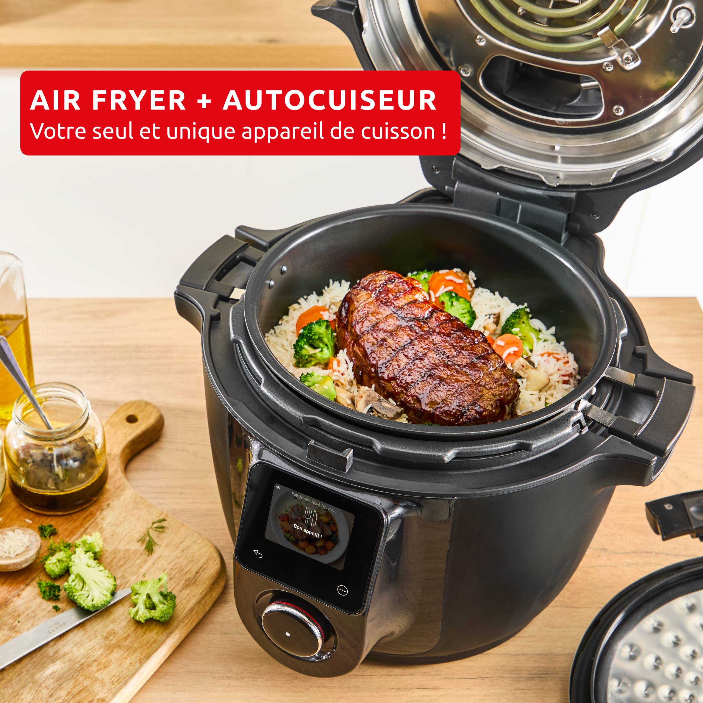 Cookeo Infinity CE9828F0 Multicuiseur intelligent haute pression + air fryer - 20 programmes - Recettes illimitées - Connecté