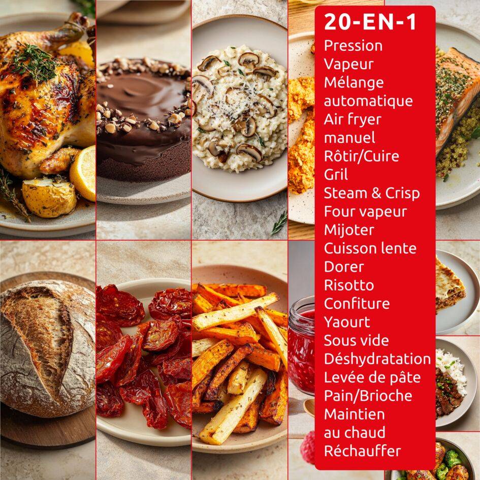 Cookeo Infinity CE9828F0 Multicuiseur intelligent haute pression + air fryer - 20 programmes - Recettes illimitées - Connecté