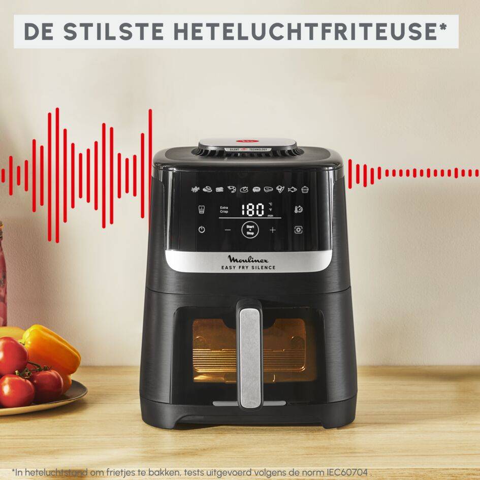 Easy Fry Silence met kijkvenster, air fryer, 5 L, stille technologie, zwart