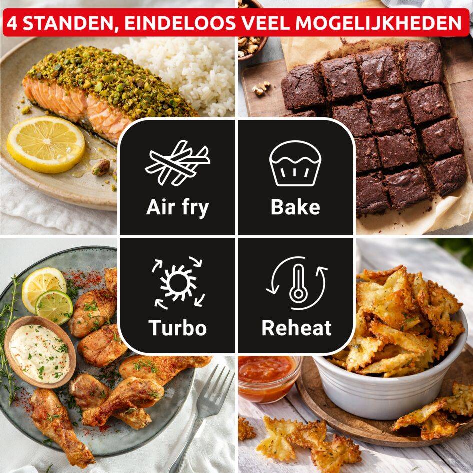 Crisp&Go FY7014E0 Glazen Air fryer - 4 programma’s - 2 Kommen van 1,4L en 3,8L
