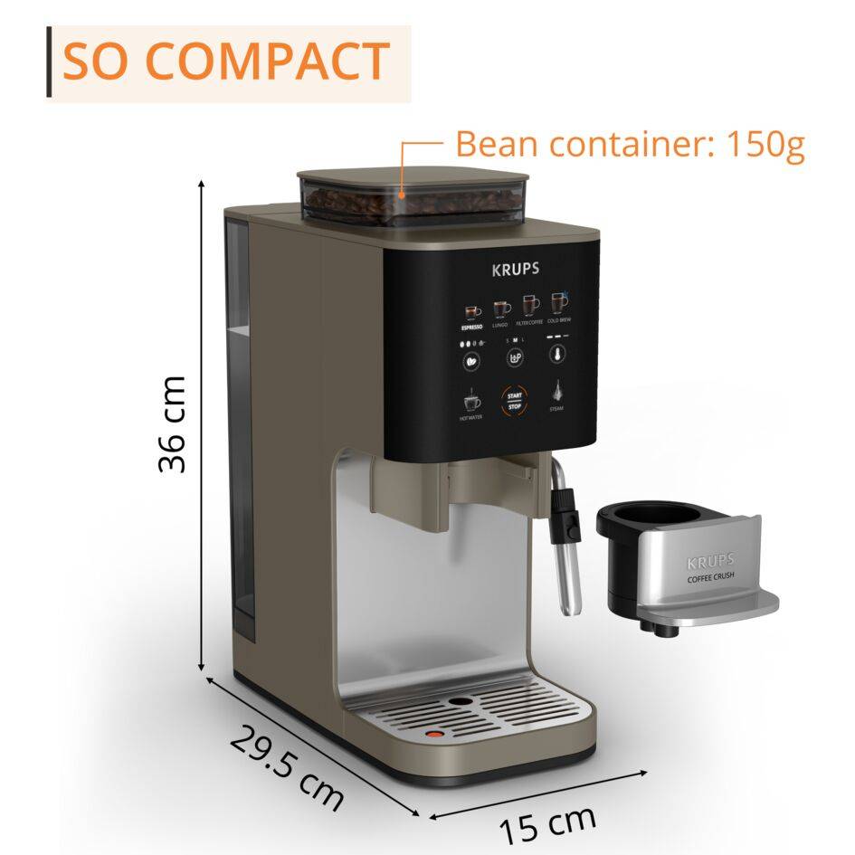 Coffee Crush Experience SA403BE0 Machine à café à grains automatique - Design compact - Cold brew et buse vapeur