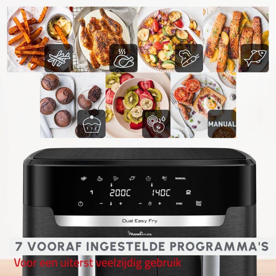 Dual Easy Fry & Grill XXL EZ9428F0 Air Fryer - 7 programma's - 6,5L + 4,5L