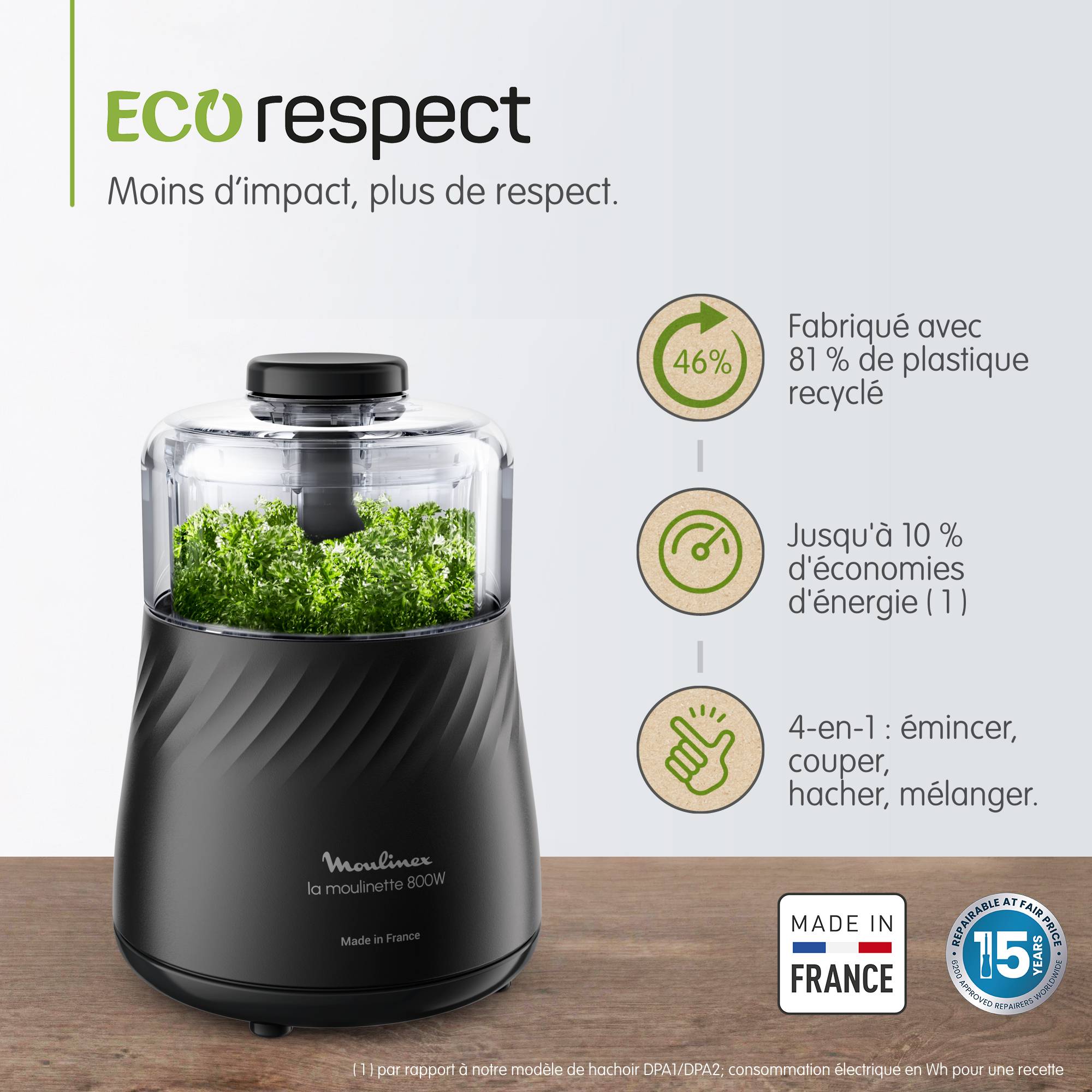 La Moulinette Eco Respect DP710810 Hachoir - 800W - 4 fonctions