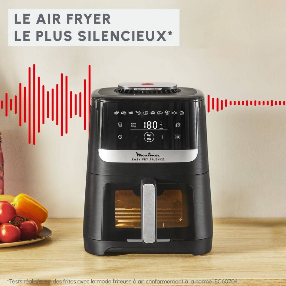 Easy Fry Silence avec hublot de contrôle, air fryer, 5 L, Technologie Silent, Noir