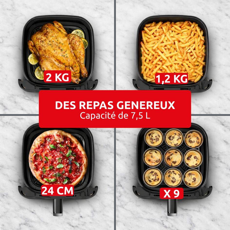 Easy Fry Compact, Air fryer, Capacité XL 7,5 L, Façade amovible, Genius system, Design compact, moule, gris