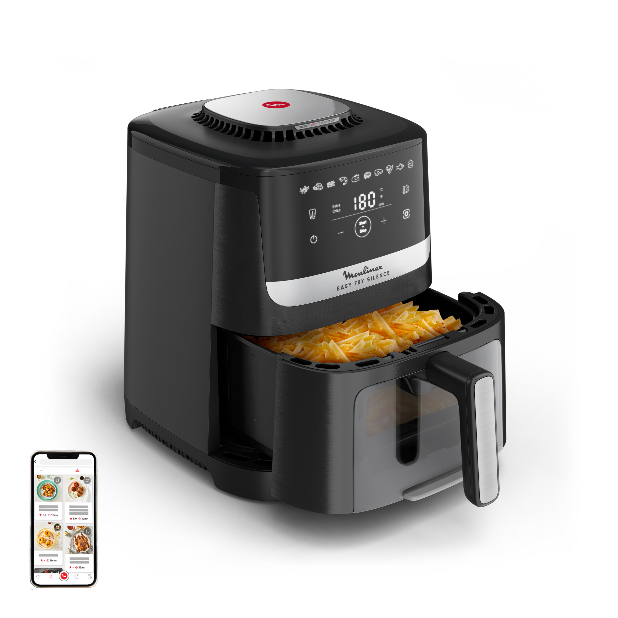 Easy Fry Silence avec hublot de contrôle, air fryer, 5&nbsp;L, Technologie Silent, Noir