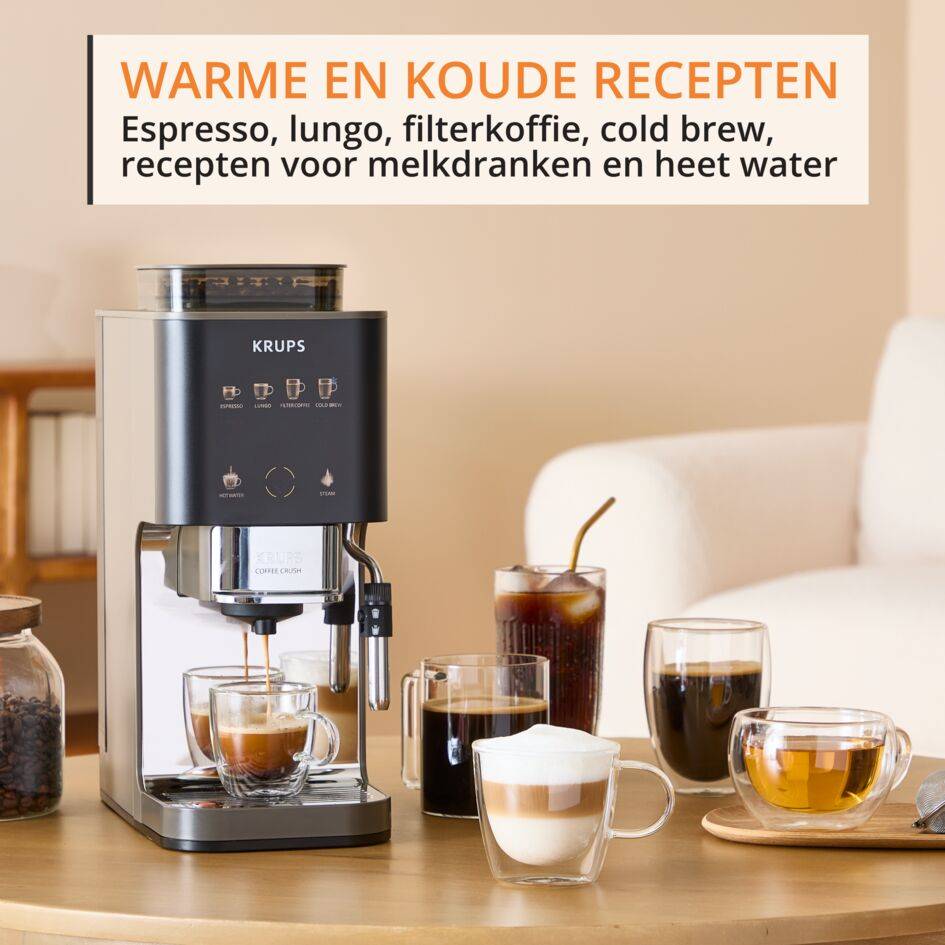 Coffee Crush Experience SA403BE0 Volautomatische espressotoestel – Compact ontwerp – Cold brew en stoompijpje 