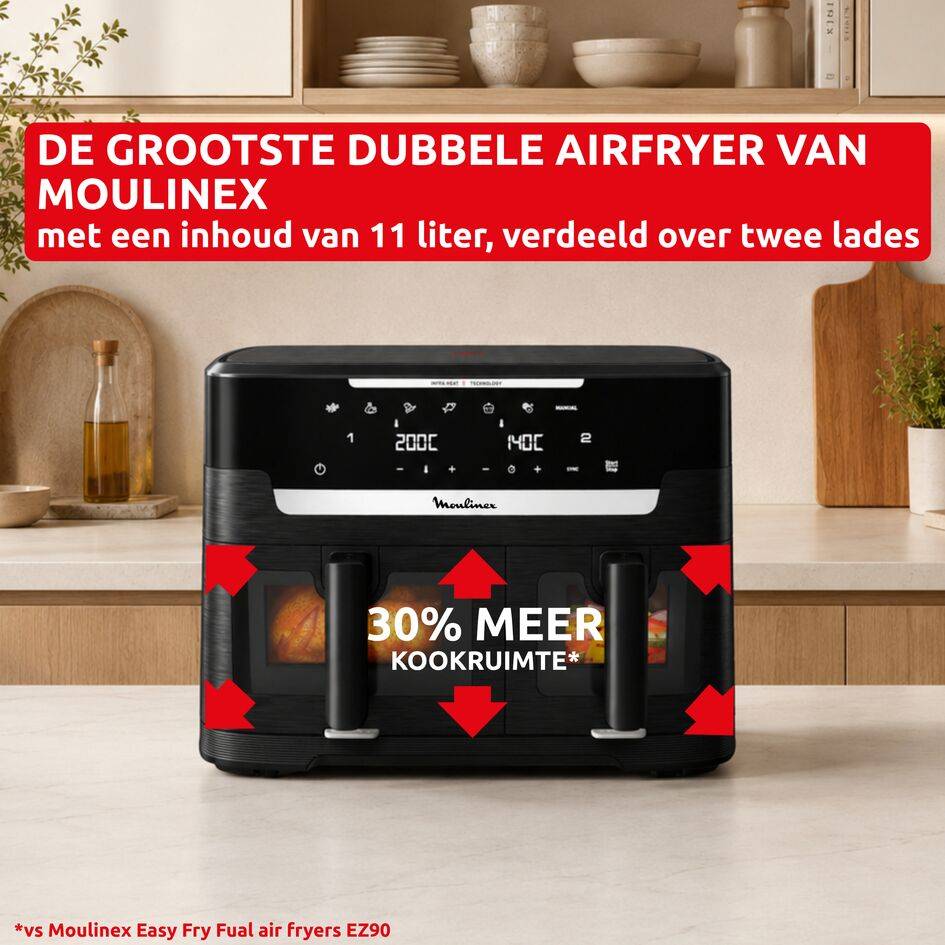 Ever Fry XXL Dual, dubbele airfryer, gesynchroniseerd bakken, inhoud van 11L
