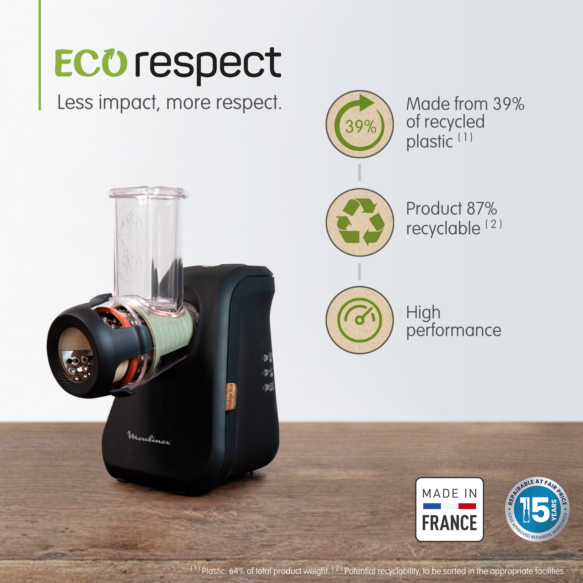 Fresh Express Eco Respect DJ77EN10 Coupe-légumes - 150W- 3 accessoires - Éco-conception