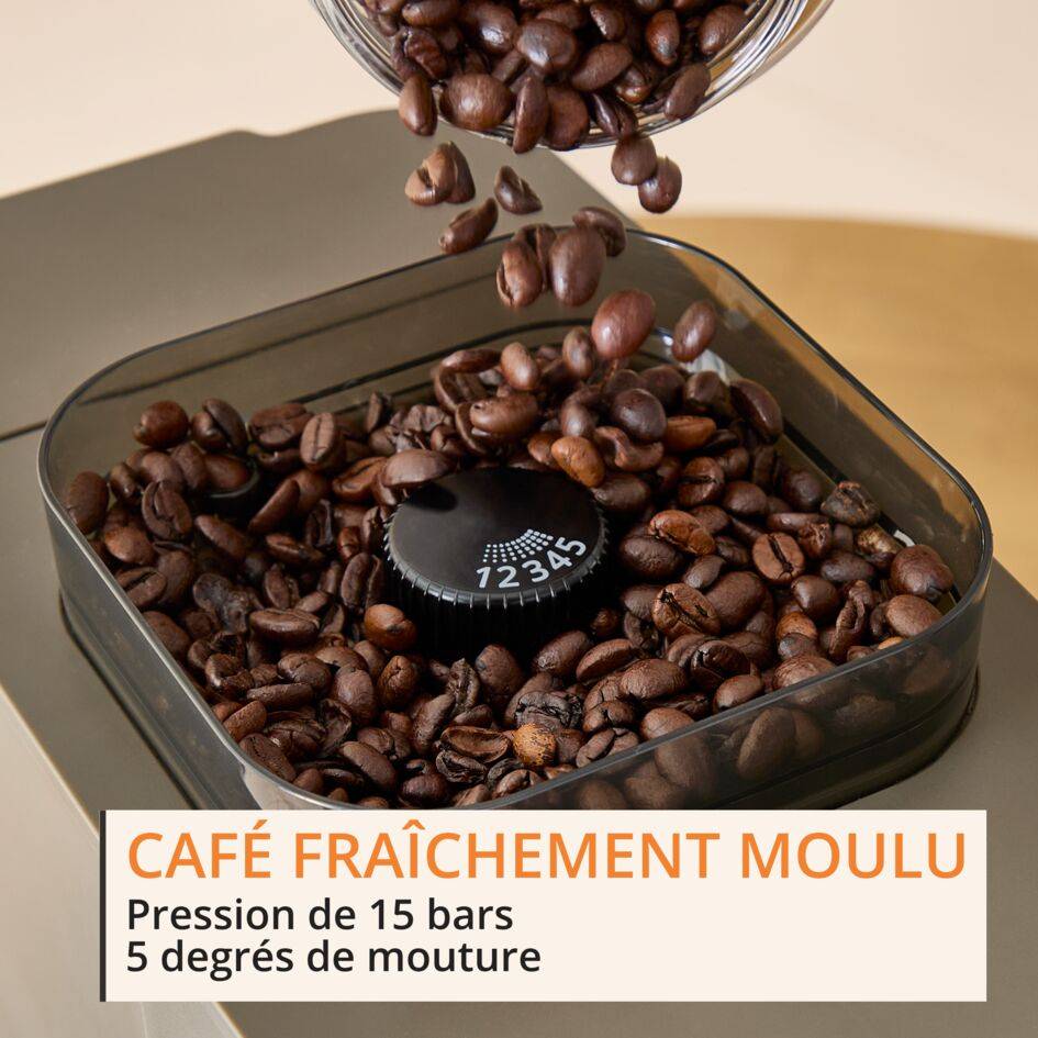 Coffee Crush Experience SA403BE0 Machine à café à grains automatique - Design compact - Cold brew et buse vapeur