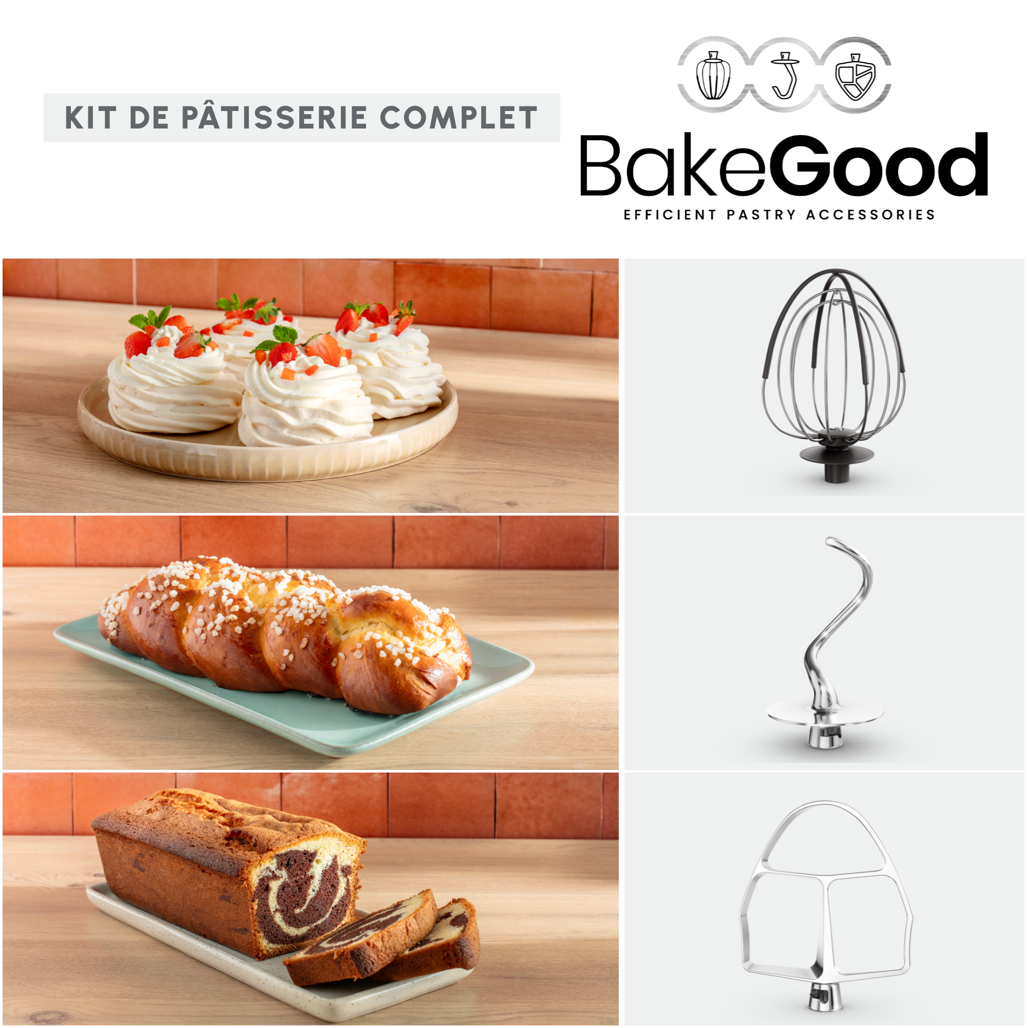 Bake Partner QA525810 Robot pâtissier - 1100W - 8 accessoires  - 4.6 L - 8 vitesses