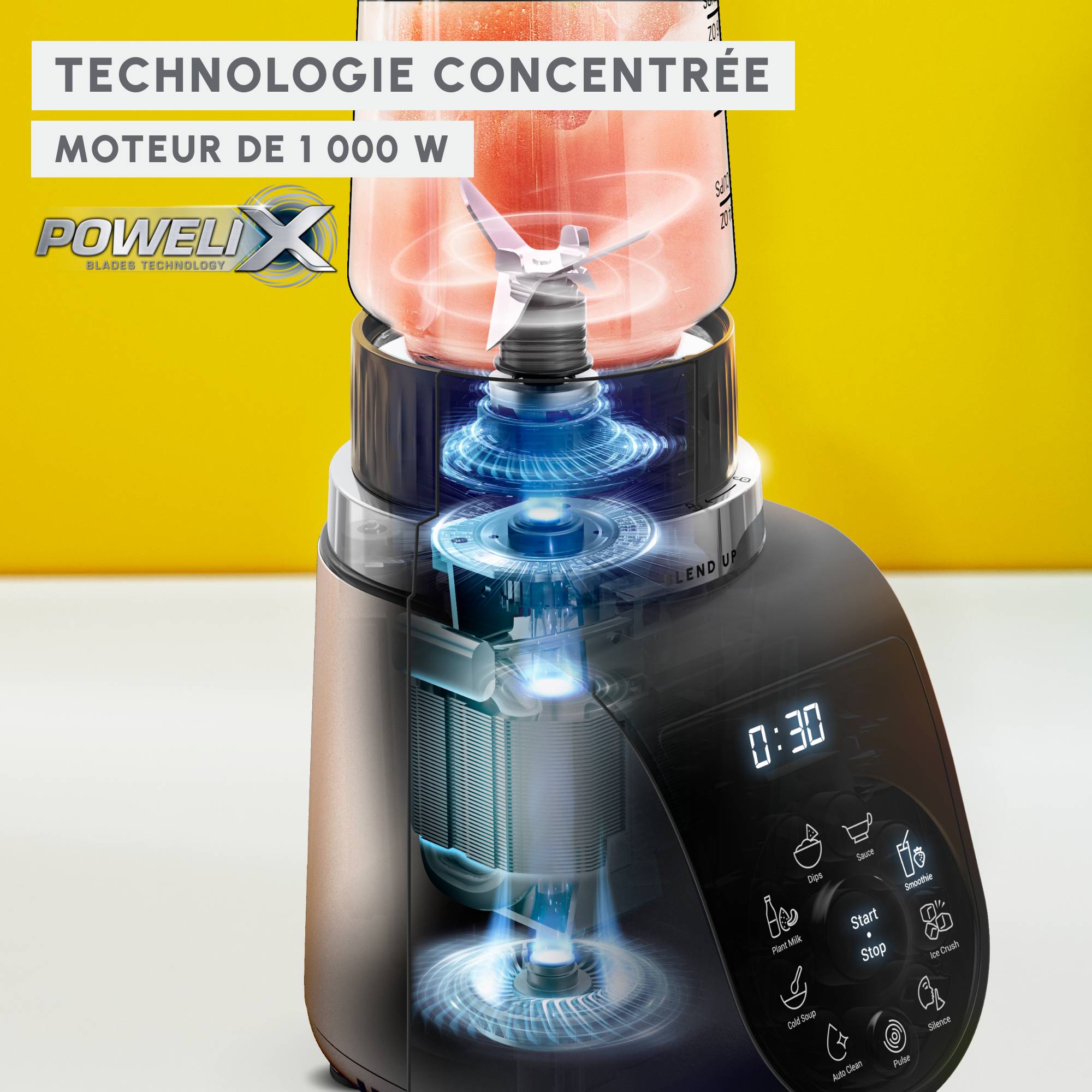 Blend Up, Mini blender puissant, 1 000 W, 8 programmes automatiques