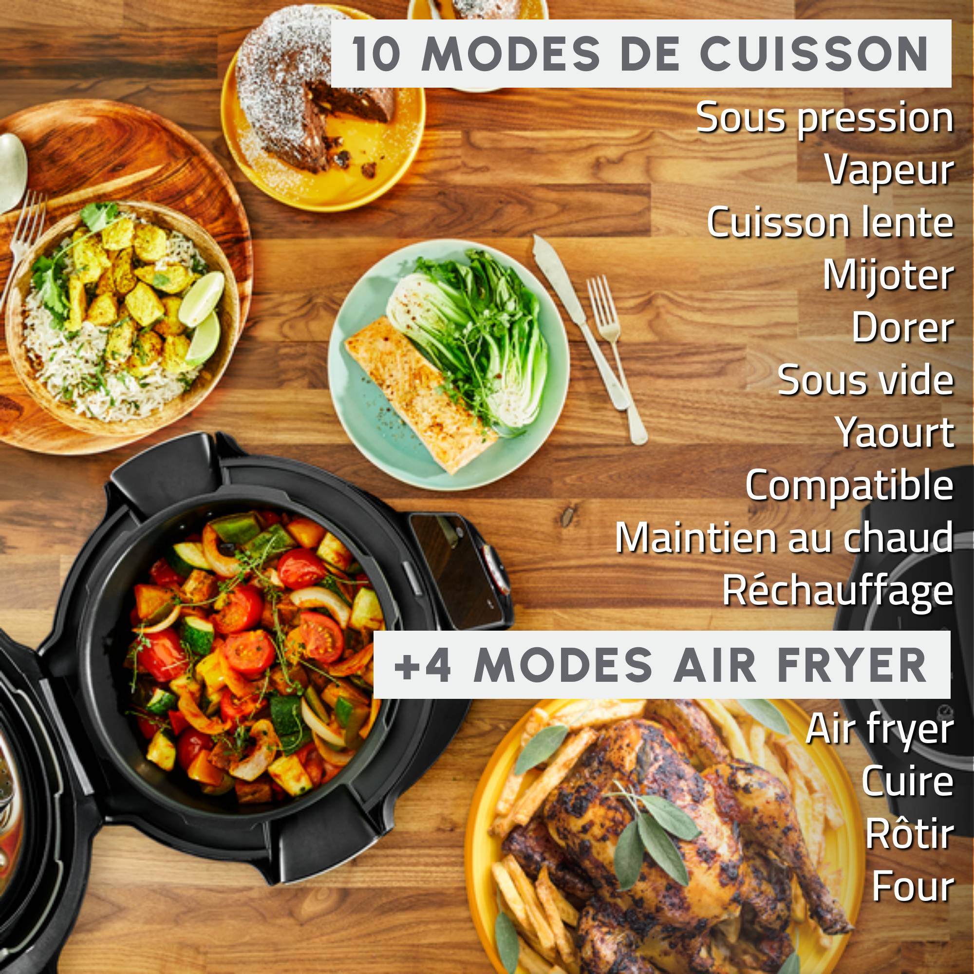 Cookeo Wifi 10-in-1 CE96X8F0 Multicuiseur intelligent haute pression - 14 programmes + Extra Crisp - couvercle air fryer