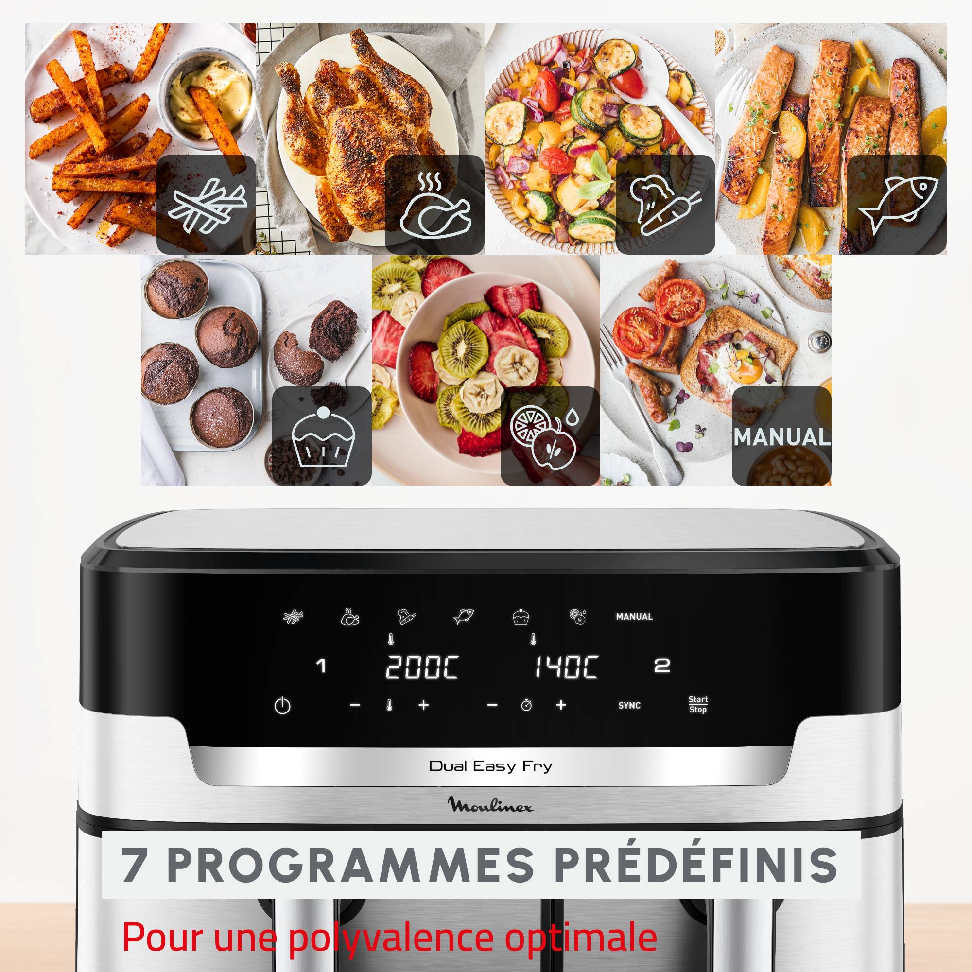 Dual Easy Fry XXL, Double air fryer XXL, Cuisson synchronisée, 11 L, 8 personnes et +