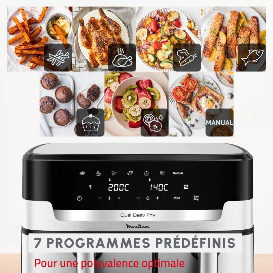 Dual Easy Fry XXL, Double air fryer XXL, Cuisson synchronisée, 11&nbsp;L, 8&nbsp;personnes et +