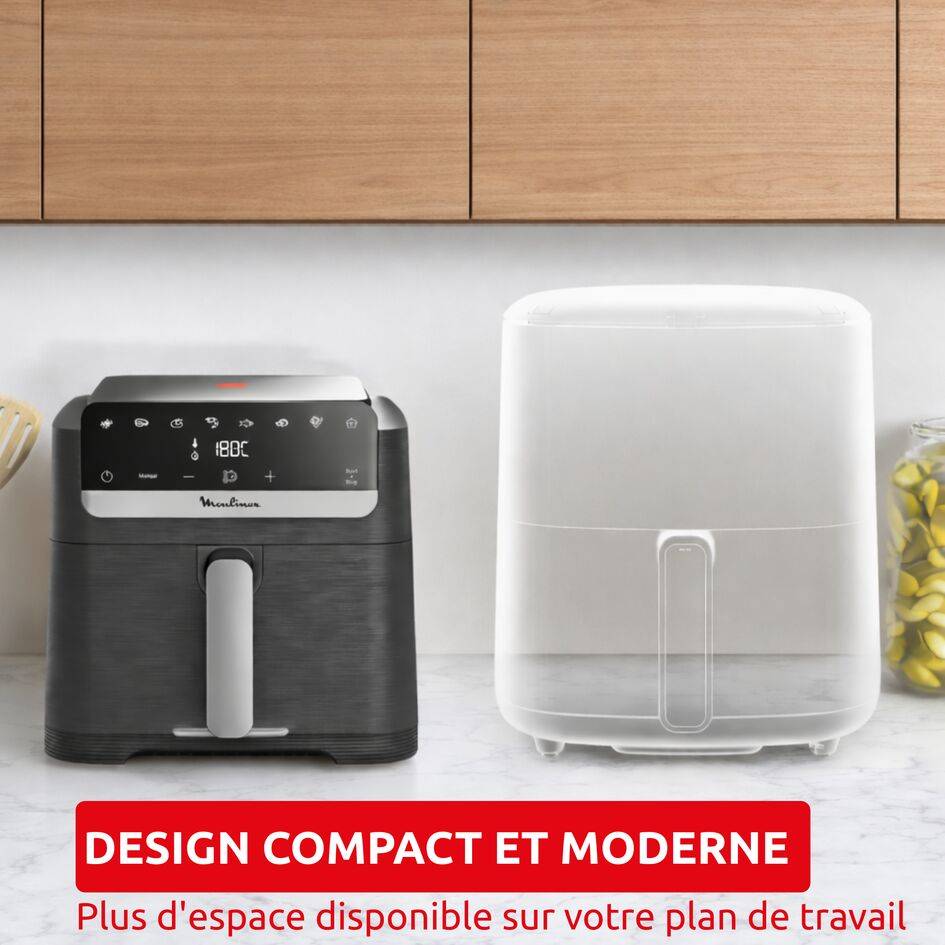 Easy Fry Compact, Air fryer, Capacité XL 7,5&nbsp;L, Façade amovible, Genius system, Design compact, moule, gris