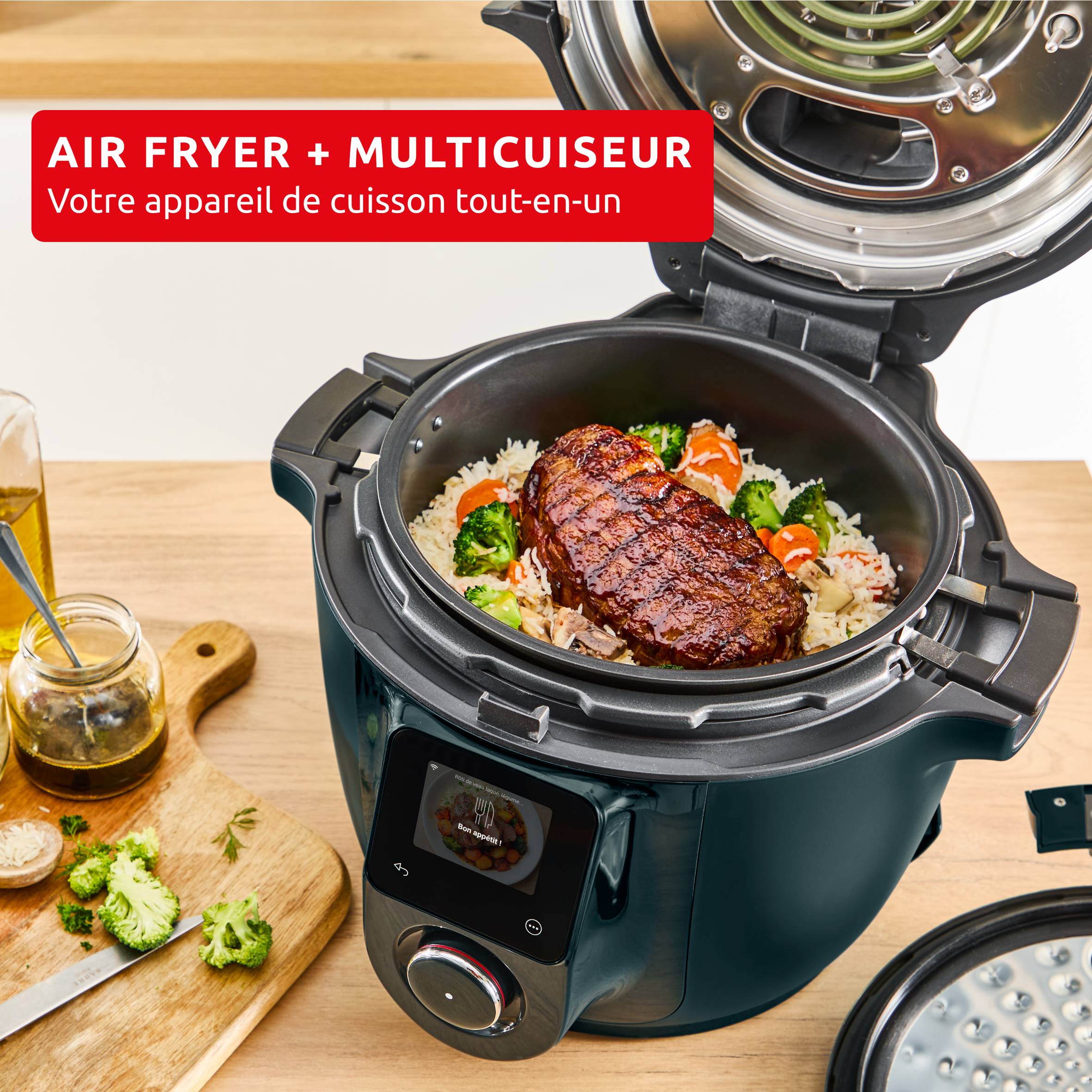 Cookeo Infinity CE97GUF0 Multicuiseur intelligent haute pression + air fryer - 17 programmes - Recettes illimitées - Connecté