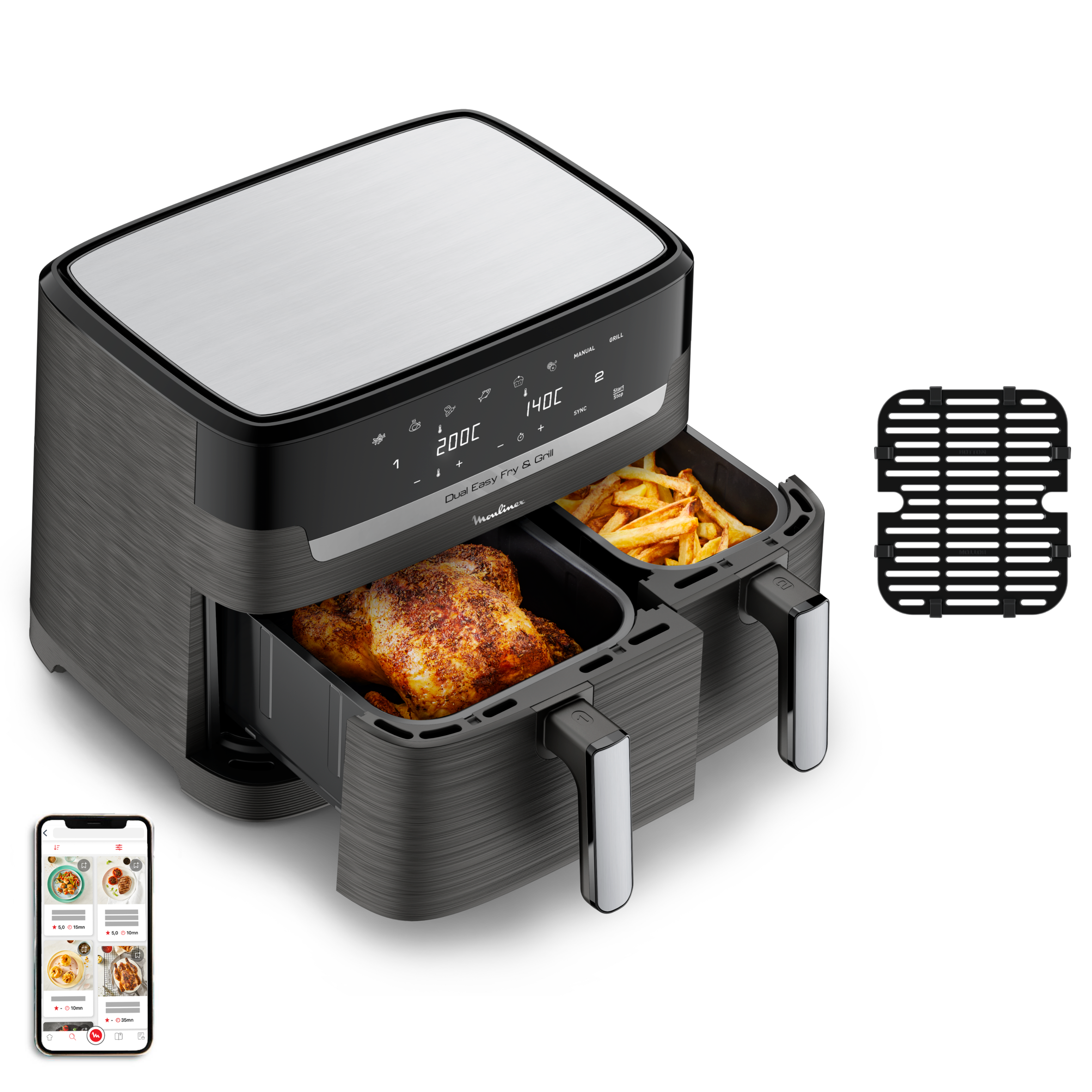 GEREVISEERD - Dual Easy Fry & Grill EZ905B20 Air fryer - 8 programma's - 5,2L + 3,1L