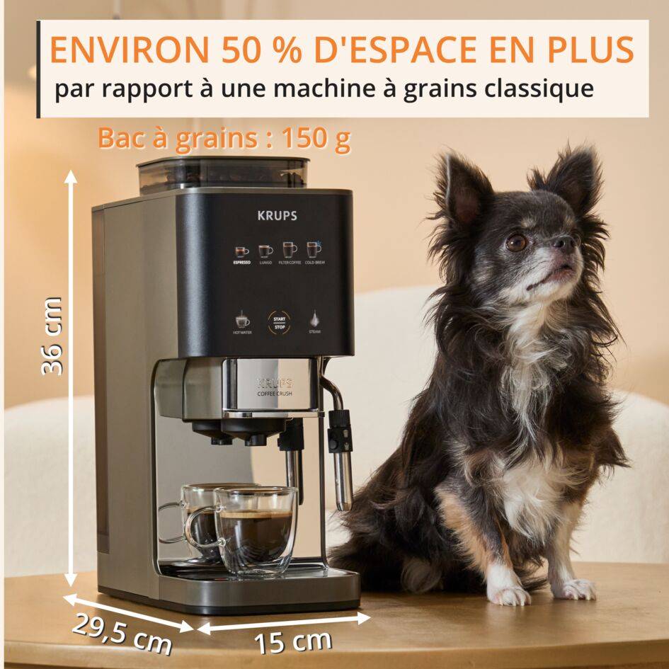 Coffee Crush Experience SA403BE0 Machine à café à grains automatique - Design compact - Cold brew et buse vapeur