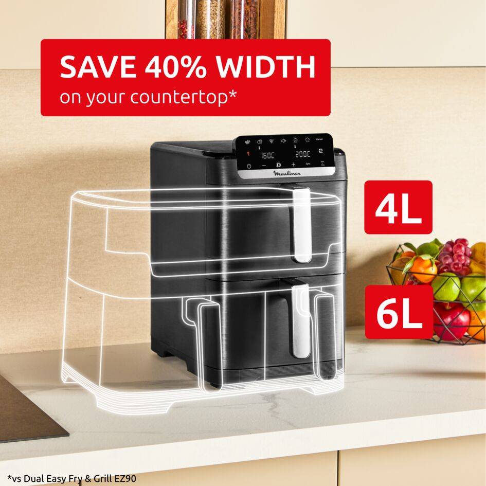 Dual Easy Fry Crispy Stack EZ7528F0 Verticale airfryer – 8 programma’s – 6L + 4L