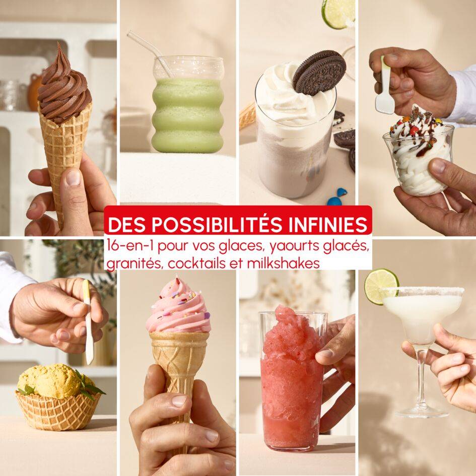 Freezi MJ803AF0 Machine à glaces et boissons glacées - 5 programmes - Prêt en 30 minutes - Nettoyage automatique