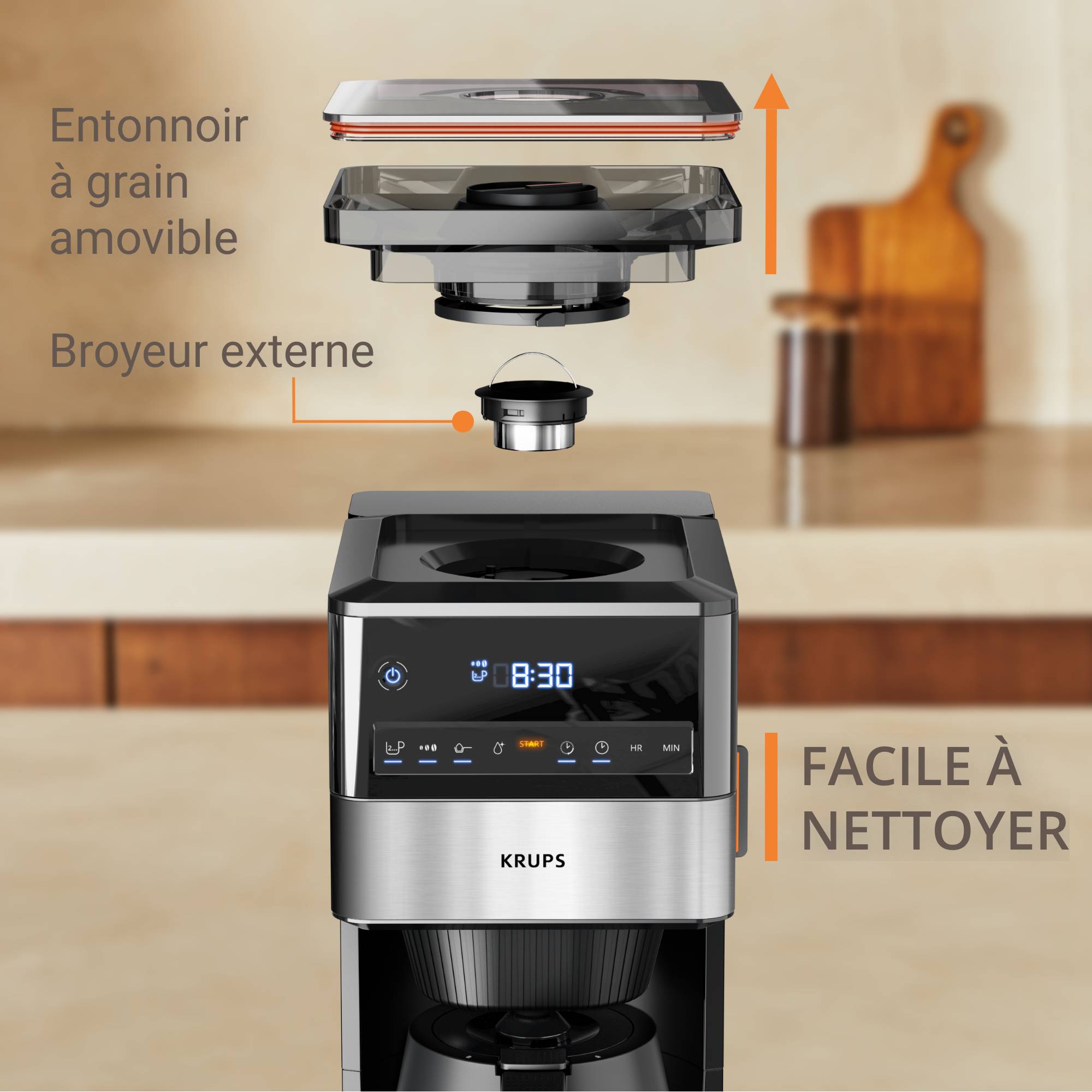 Grind Aroma XL, Cafetière filtre, Broyeur conique amovible, Verseuse isotherme