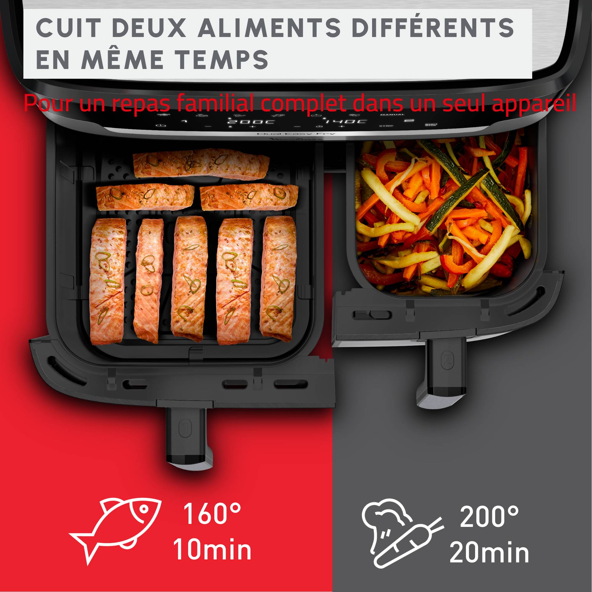 Dual Easy Fry XXL, Double air fryer XXL, Cuisson synchronisée, 11 L, 8 personnes et +