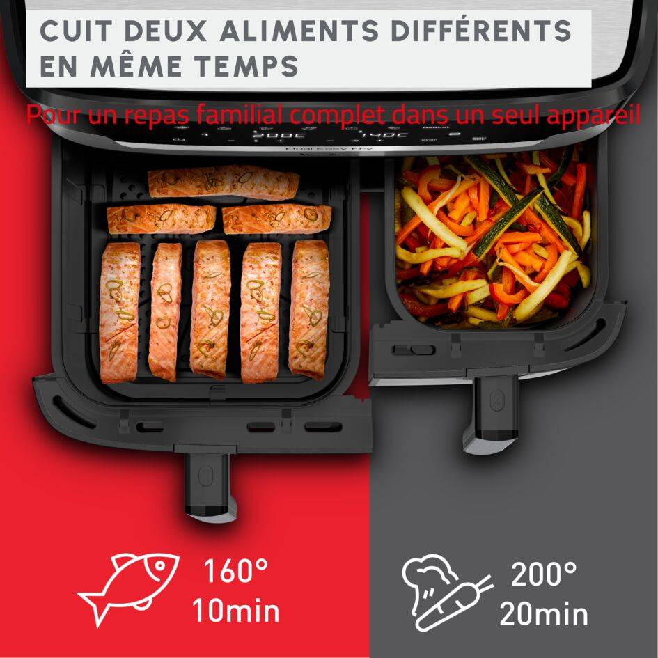 Dual Easy Fry XXL, Double air fryer XXL, Cuisson synchronisée, 11 L, 8 personnes et +