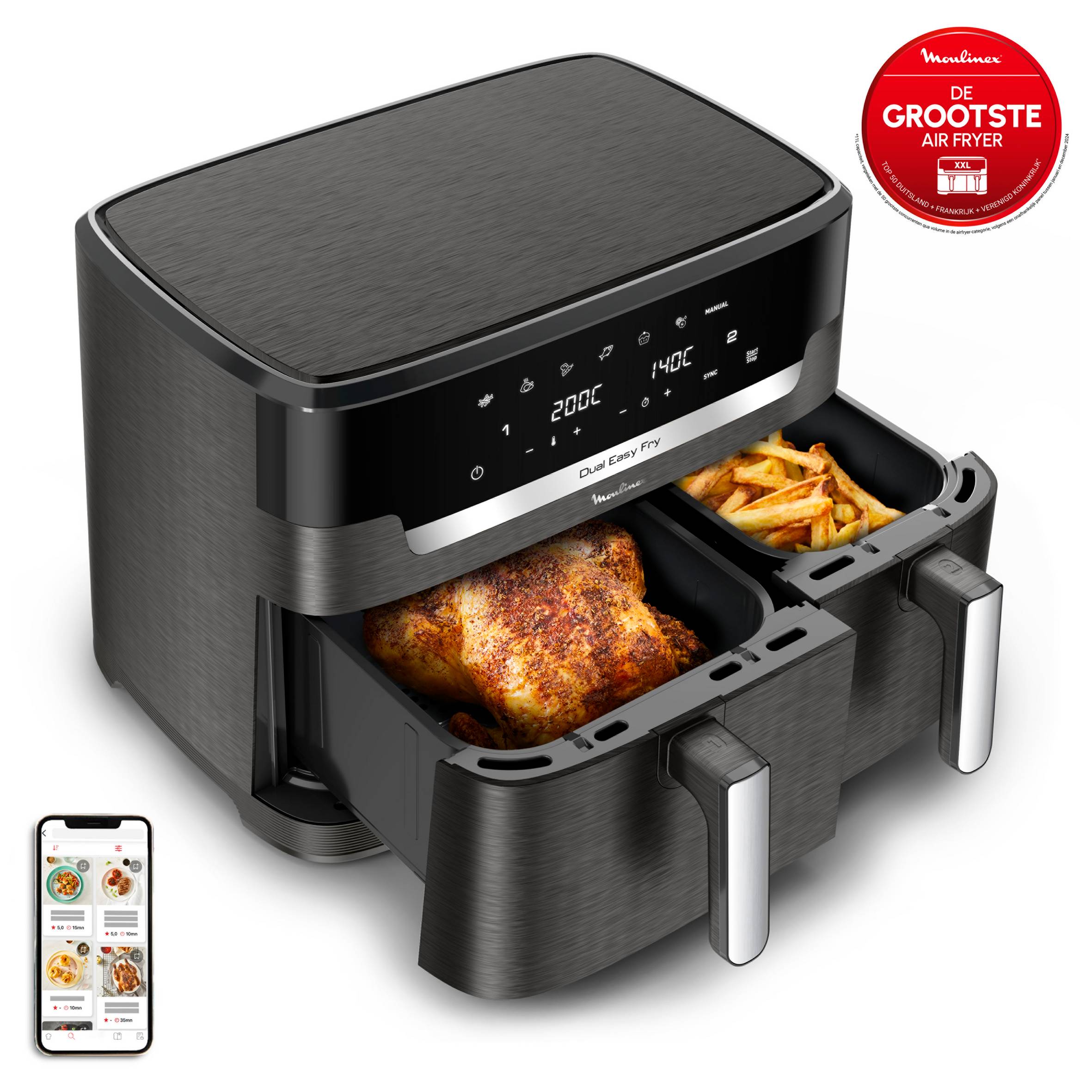 Dual Easy Fry XXL, XXL dubbele air fryer, gesynchroniseerde bereiding, 11 L inhoud
