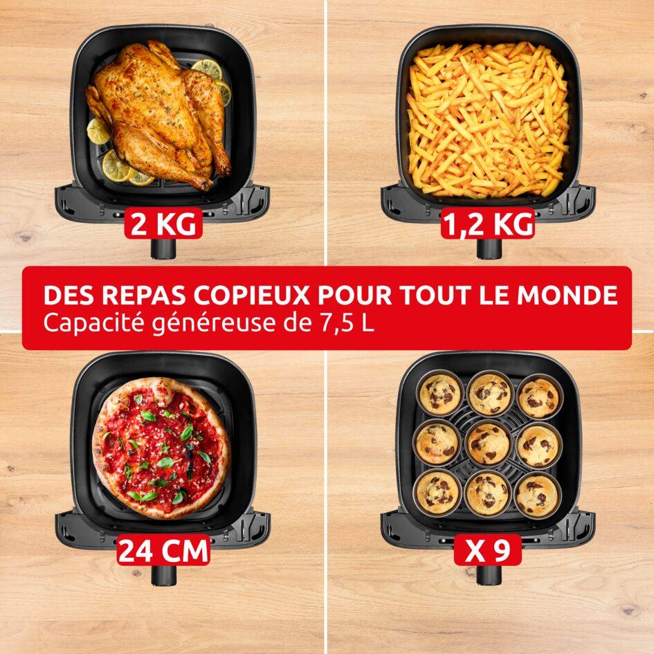 Easy Fry Mega Compact, Air fryer, Capacité XL de 7,5 L, Format XS
