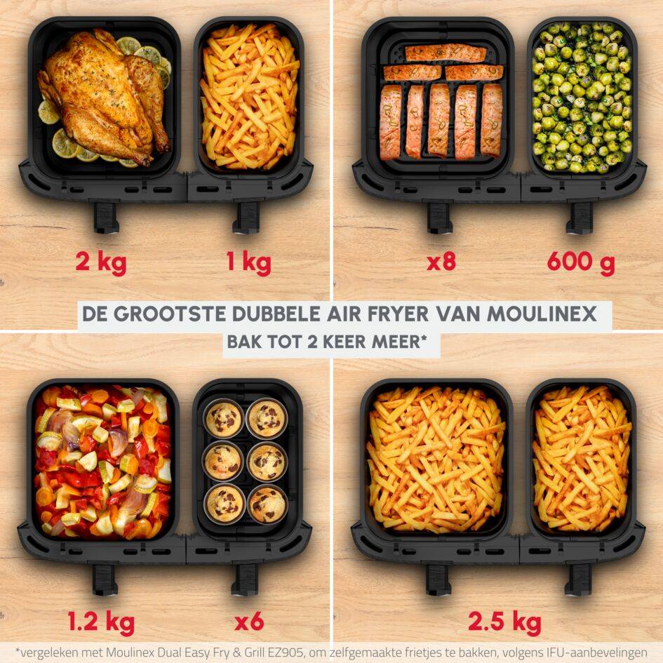 Dual Easy Fry & Grill XXL EZ9428F0 Air Fryer - 7 programma's - 6,5L + 4,5L