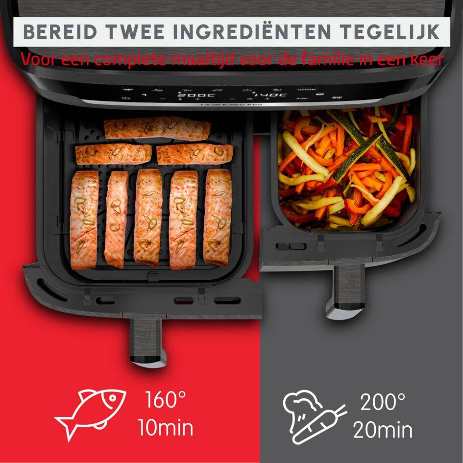 Dual Easy Fry XXL, XXL dubbele air fryer, gesynchroniseerde bereiding, 11 L inhoud