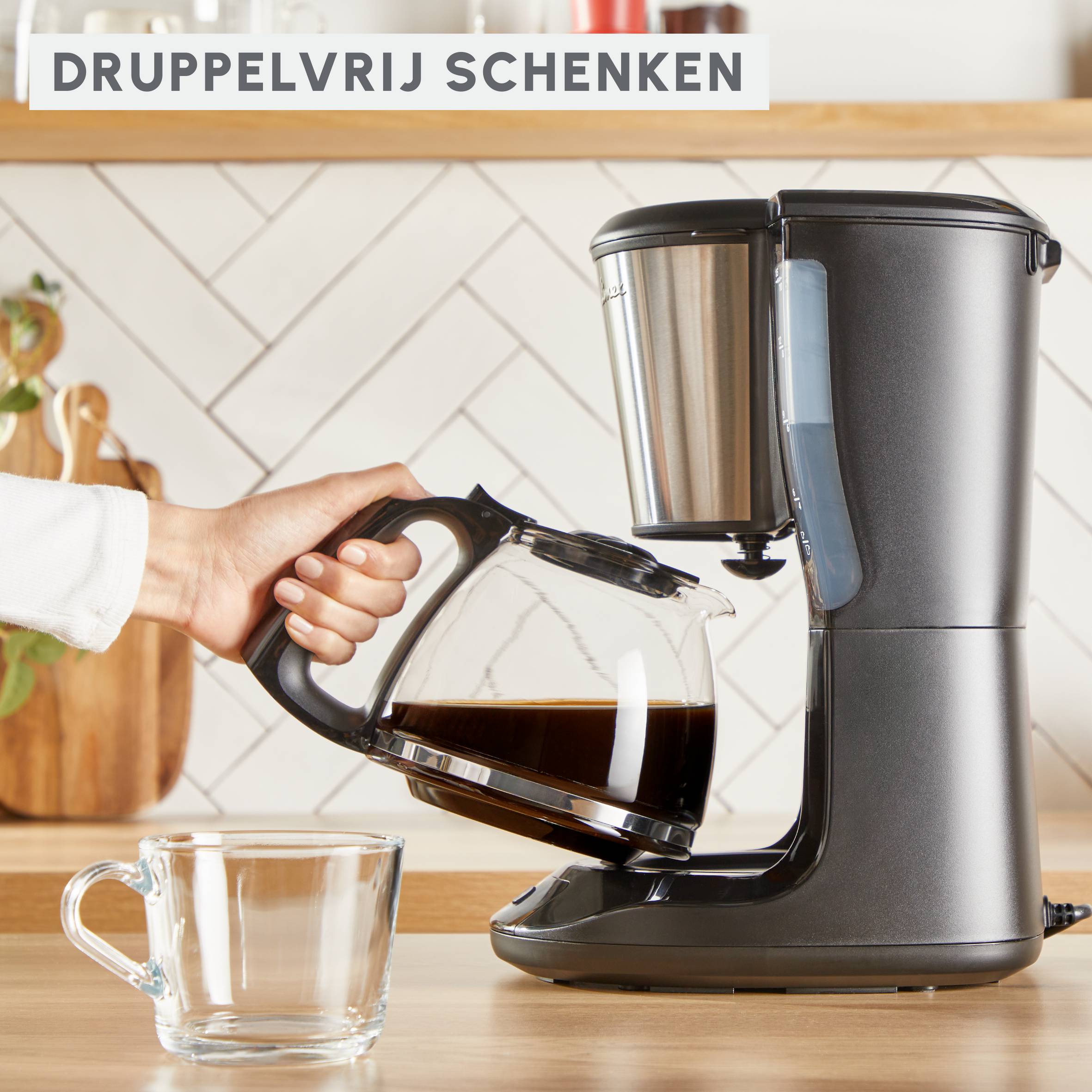 Subito, filterkoffiezetapparaat, optionele warmhoudfunctie, modern ontwerp, zwart en inox