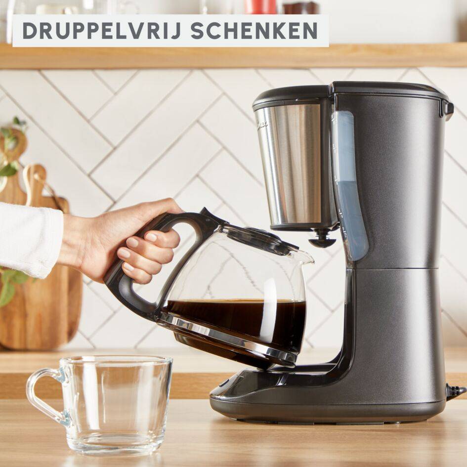 Subito, filterkoffiezetapparaat, optionele warmhoudfunctie, modern ontwerp, zwart en inox