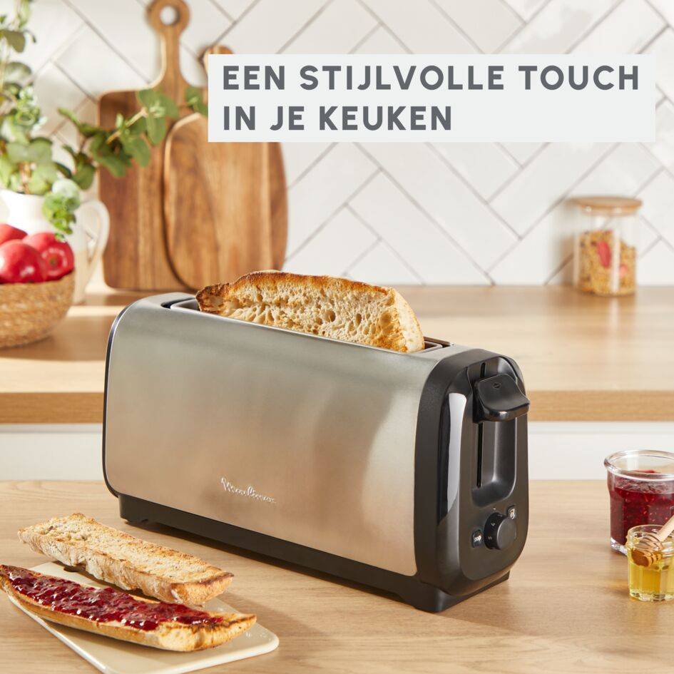 Subito, broodrooster met lange sleuven, sneller roosteren, energiebesparend, zwart en inox
