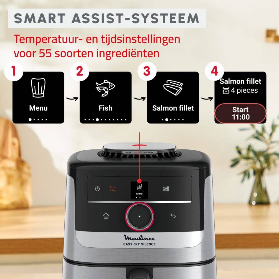 Easy Fry Silence, air fryer 5L, Silent technology, Smart Assist-systeem