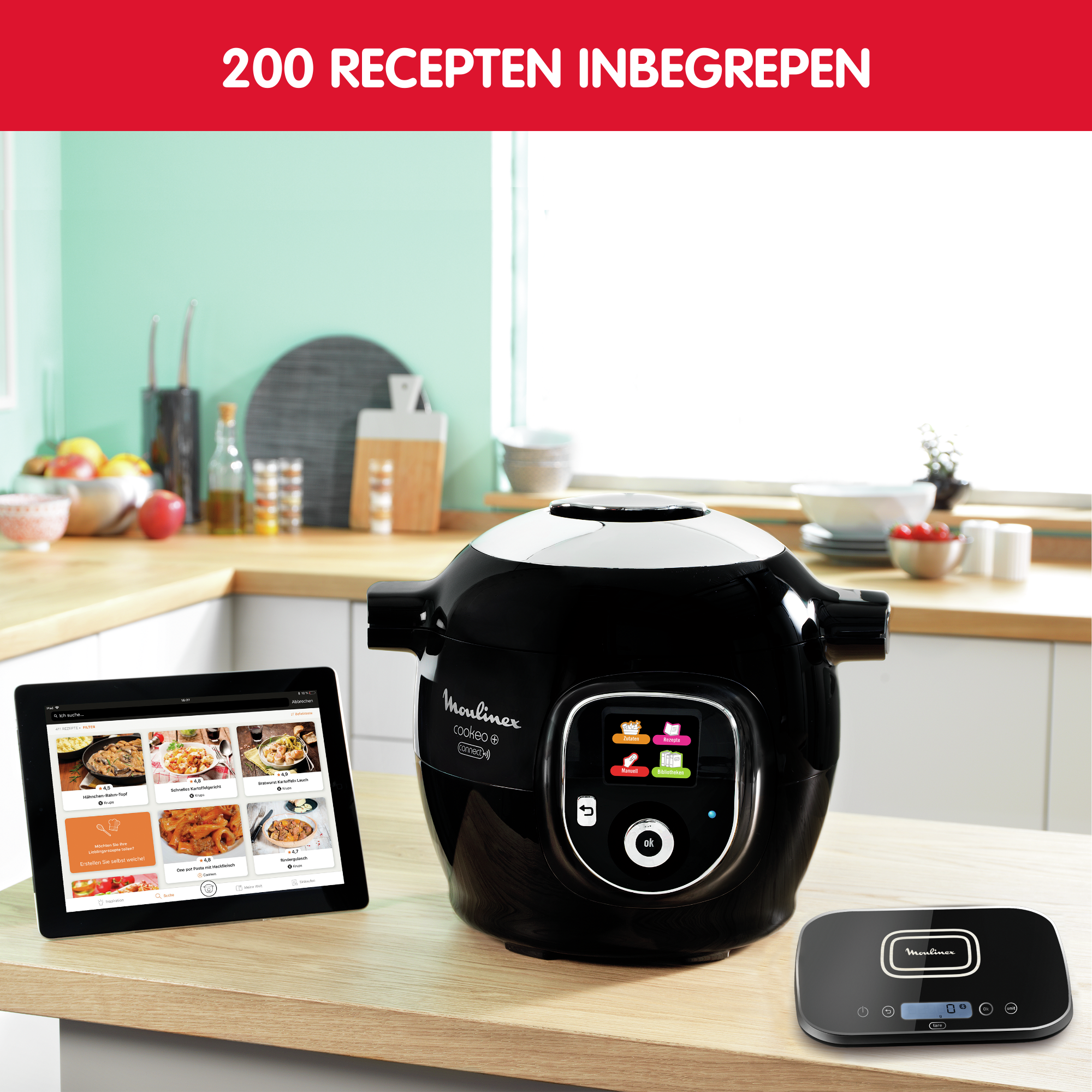 Cookeo+ Grameez CE859800 Intelligente hogedruk multicooker - 6 programma's - Oneindig aantal recepten - Geconnecteerde keukenweegschaal