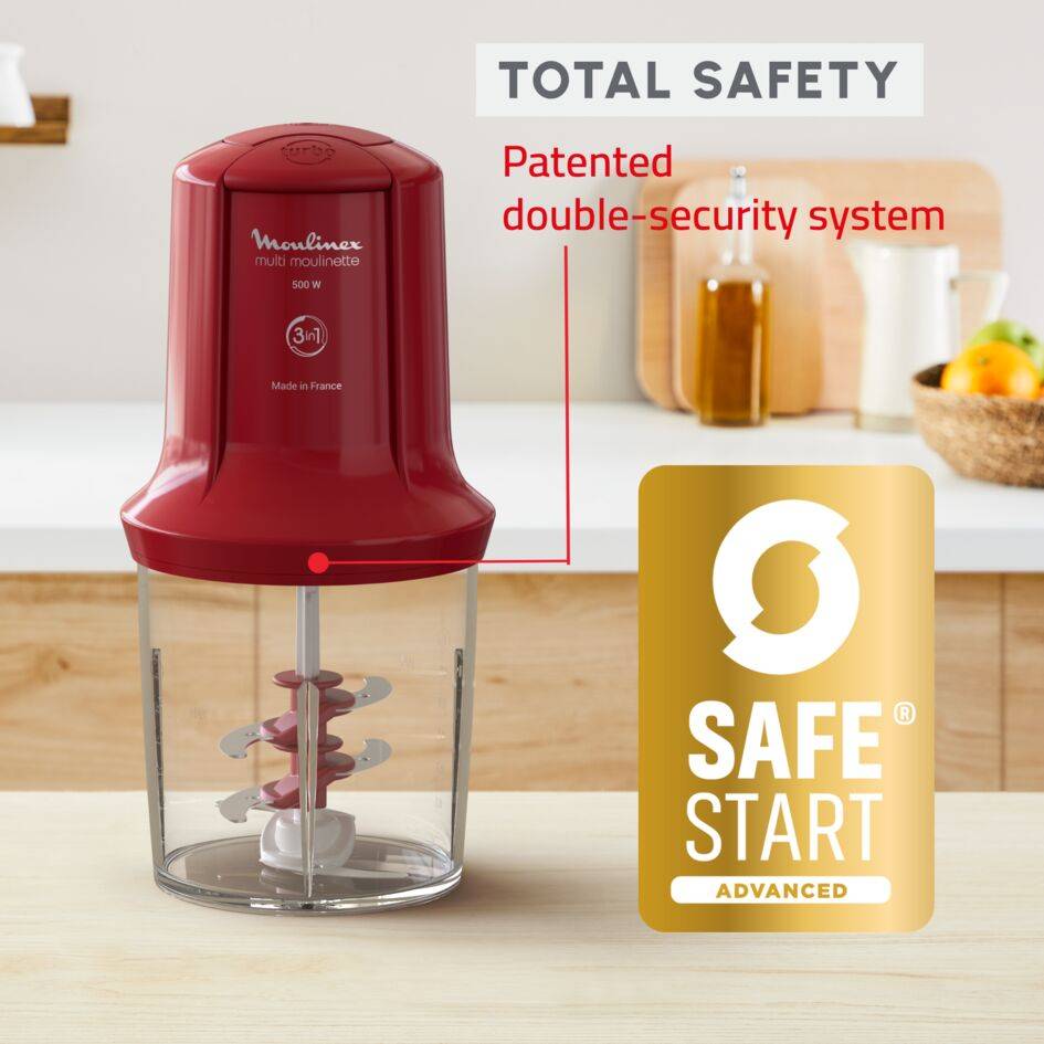 Multi Moulinette, 3-in-1 Electric Chopper, 500 ml Bowl, 6 Stainless Steel Blades