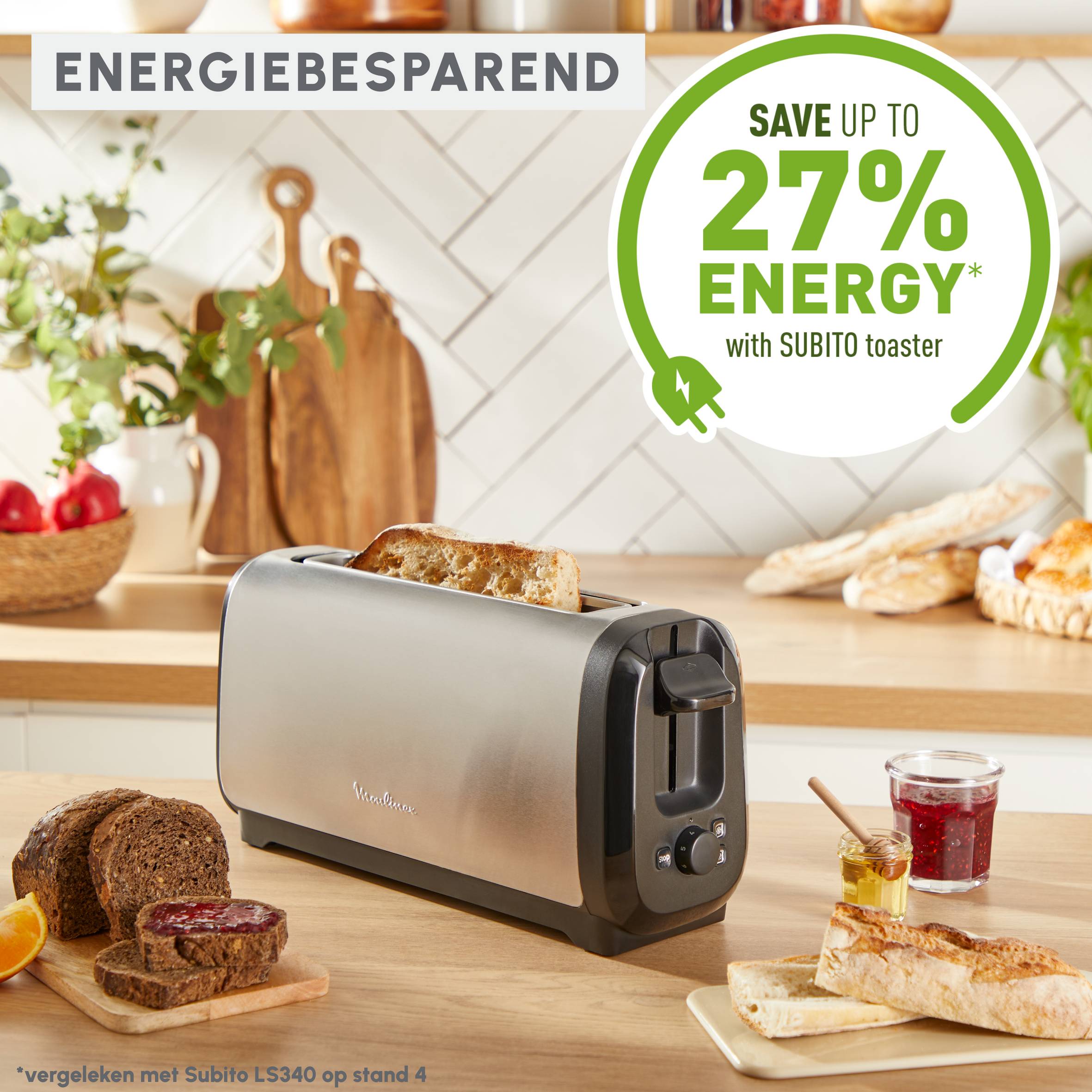 Subito, broodrooster met lange sleuven, sneller roosteren, energiebesparend, zwart en inox