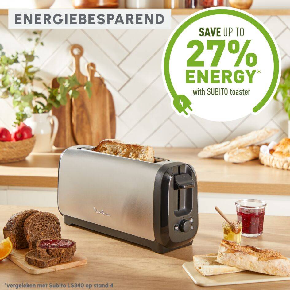Subito, broodrooster met lange sleuven, sneller roosteren, energiebesparend, zwart en inox
