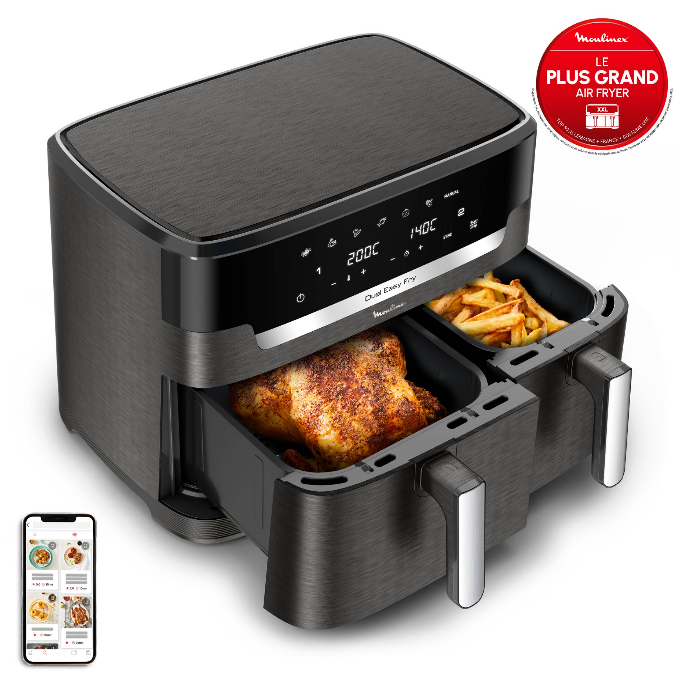 Air fryer Easy Fry Dual XXL, Double air fryer XXL, Cuisson synchronisée, Capacité de 11 L