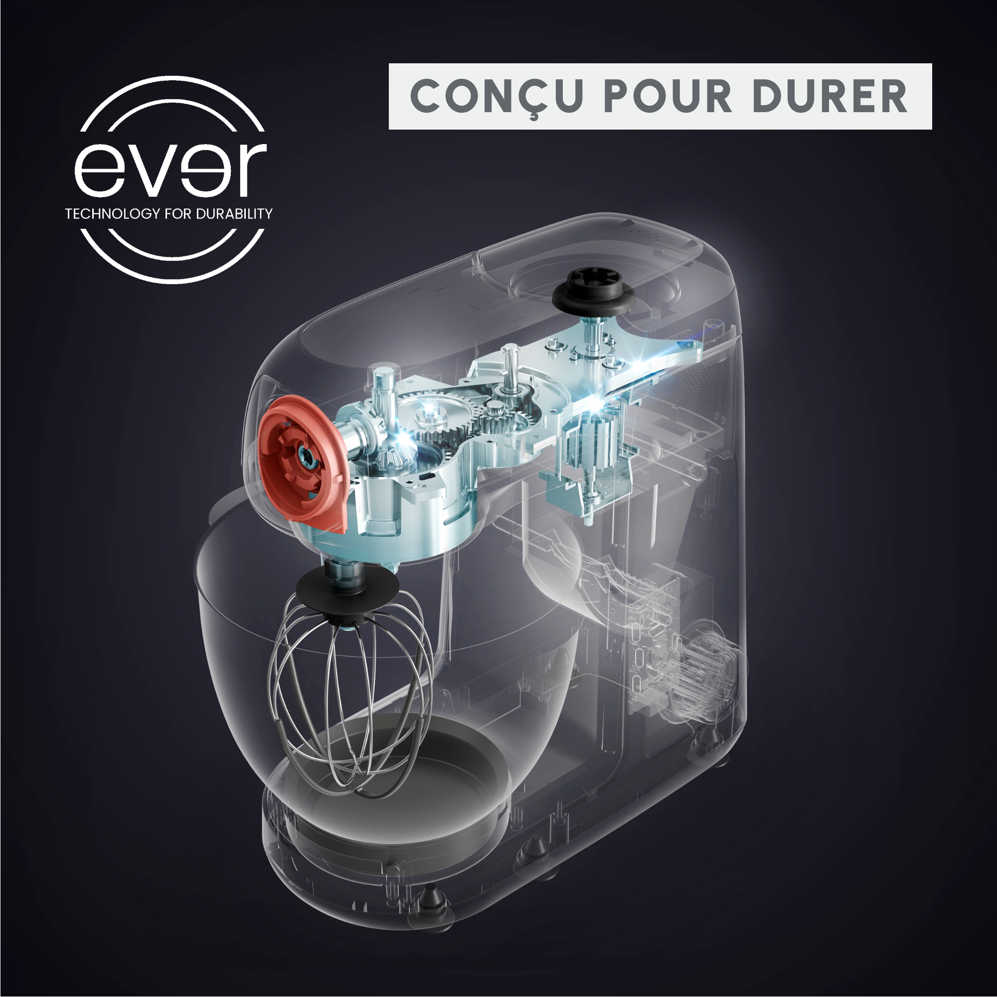 Bake Partner QA525810 Robot pâtissier - 1100W - 8 accessoires  - 4.6 L - 8 vitesses