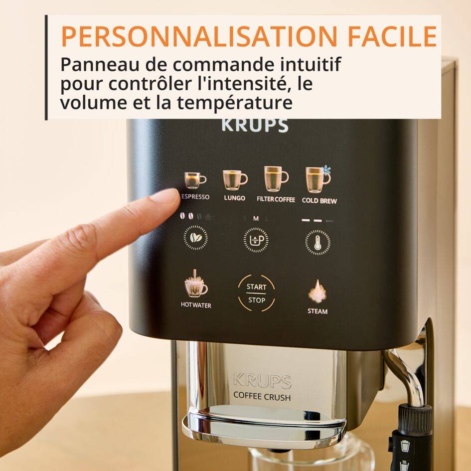 Coffee Crush Experience SA403BE0 Machine à café à grains automatique - Design compact - Cold brew et buse vapeur