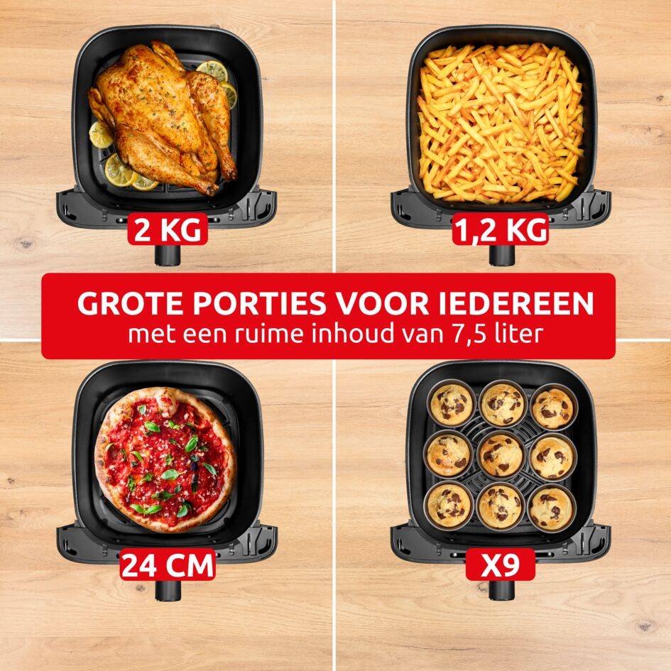 Easy Fry Mega Compact, airfryer, XL 7,5L inhoud, XS formaat