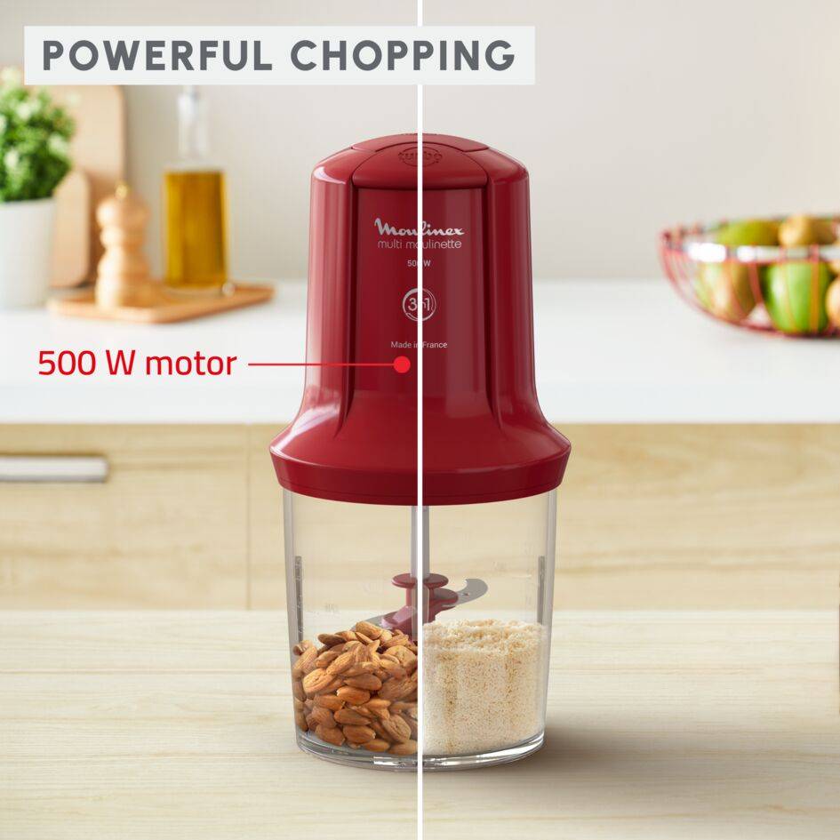 Multi Moulinette, 3-in-1 Electric Chopper, 500 ml Bowl, 6 Stainless Steel Blades