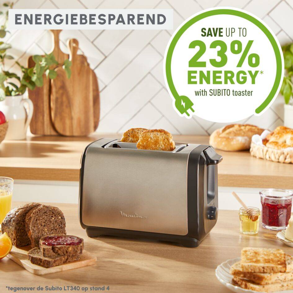 Subito, broodrooster met 2 gleuven, sneller roosteren, energiebesparend, zwart en inox